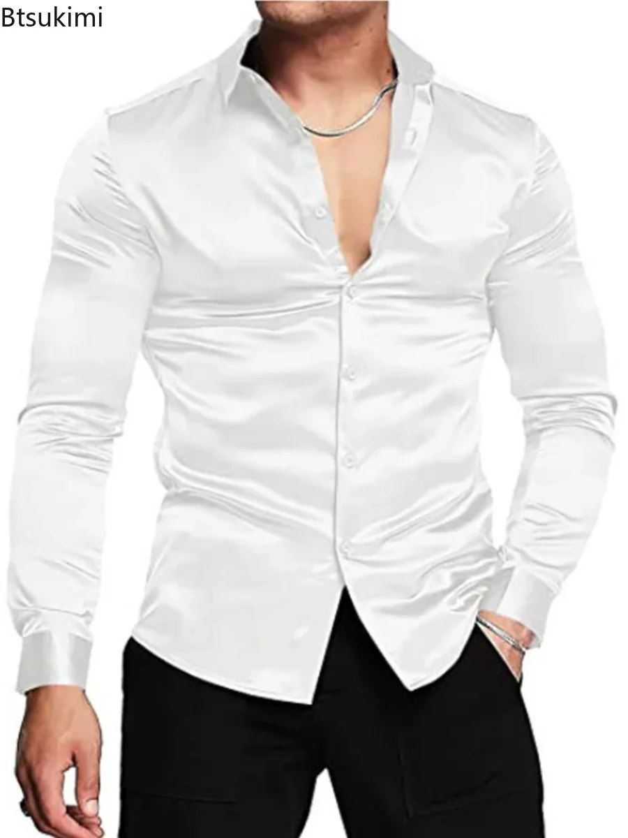 Nuevo 2026 camisa de vestir de - Mens Satin Silk Dress Shirt reseña y precio