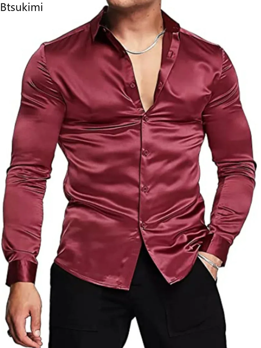 Nuevo 2026 camisa de vestir de - Mens Satin Silk Dress Shirt reseña y precio