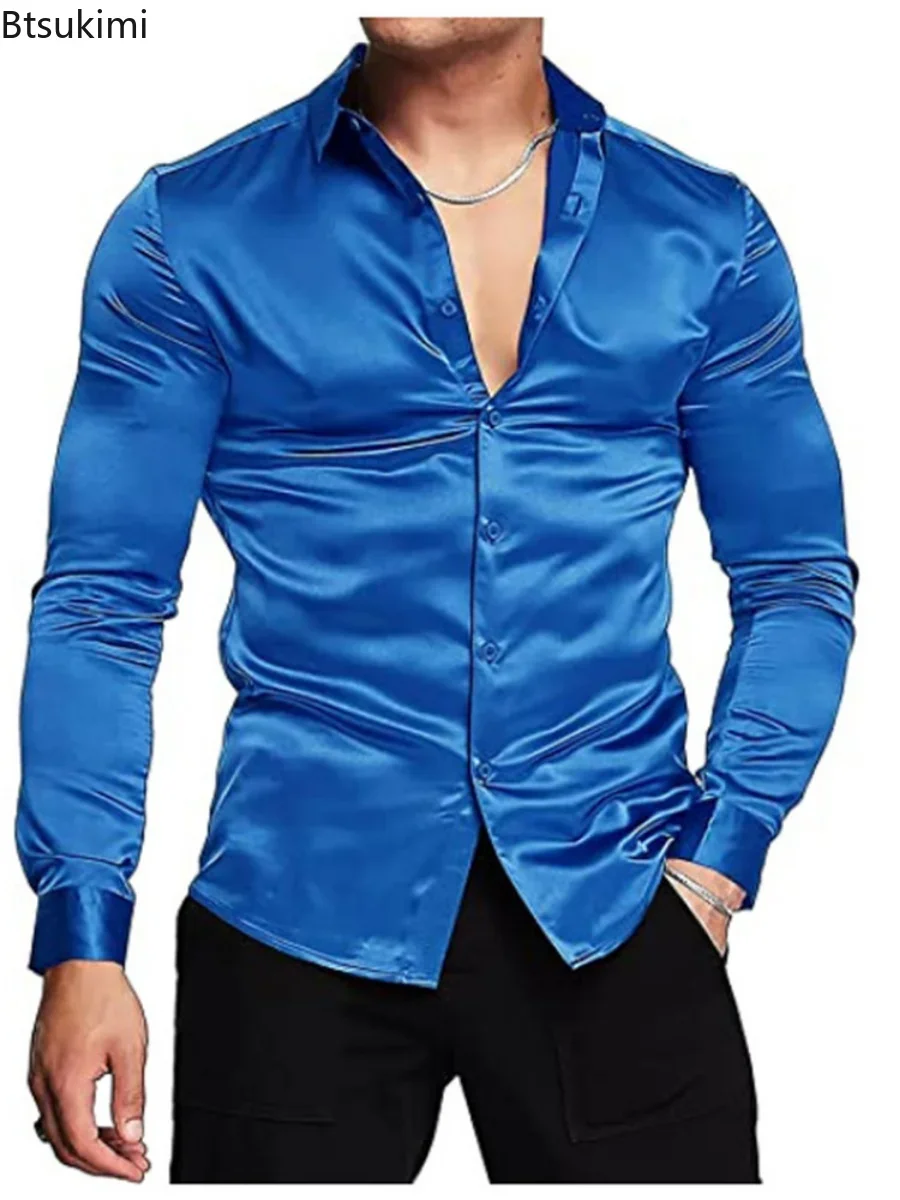 Nuevo 2026 camisa de vestir de - Mens Satin Silk Dress Shirt reseña y precio